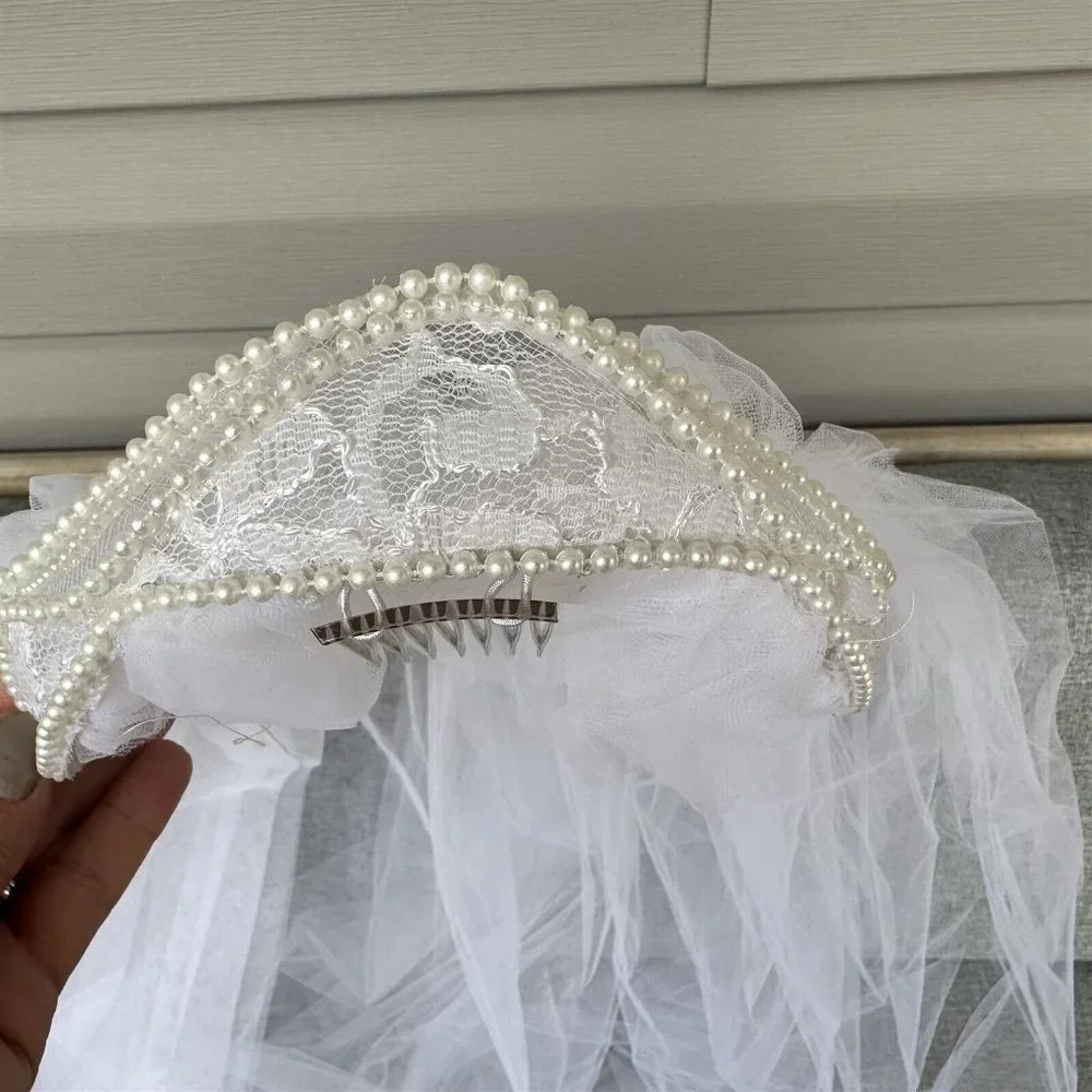 First Communion Veil and Bridal Veil Vintage Lot of 4 Netting Lace Beaded